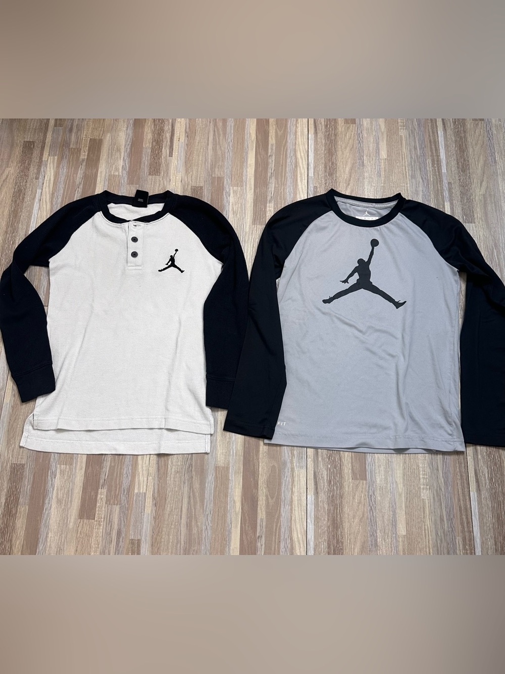 Jordan Boy’s Black & Gray Long-Sleeve Raglan Tees (2-Pack) Youth Size Small